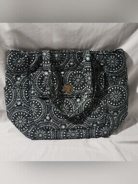 Black & White Medallion Tote Bag with Gold Turn-Lock